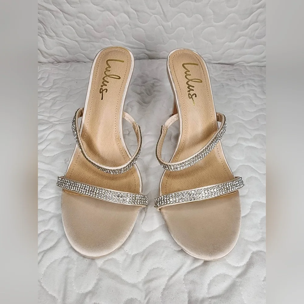 Ralphy Ivory Satin Rhinestone High Heel Sandals - Picture 3 of 8